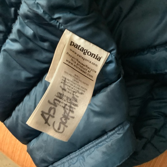 Patagonia Men's Down Puffer Jacket Teal Blue With Lime Yellow Zipper Size XS - Picture 9 of 12